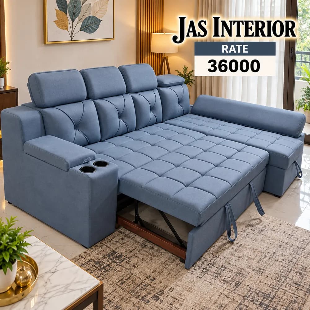 Modern Blue-Gray Sofa Bed Living Room