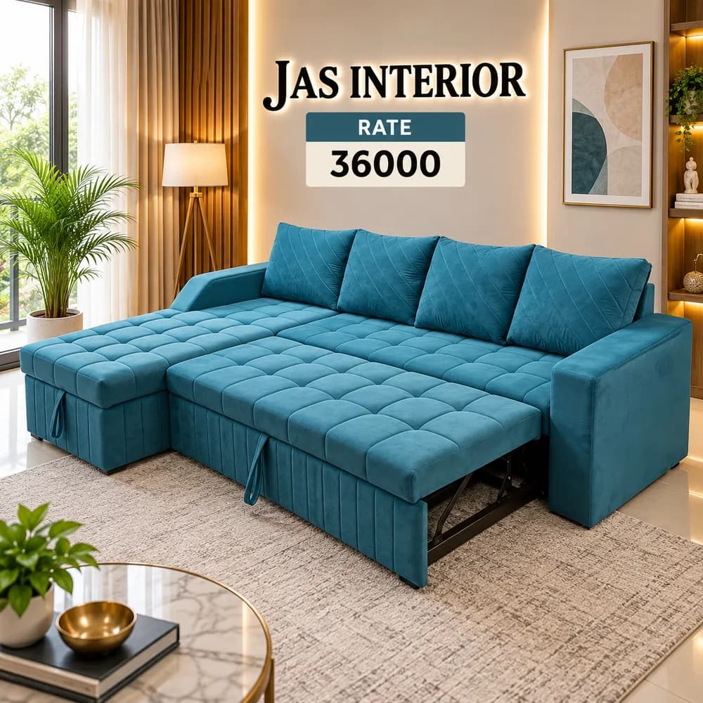 Teal Convertible Sofa Living Room Ad