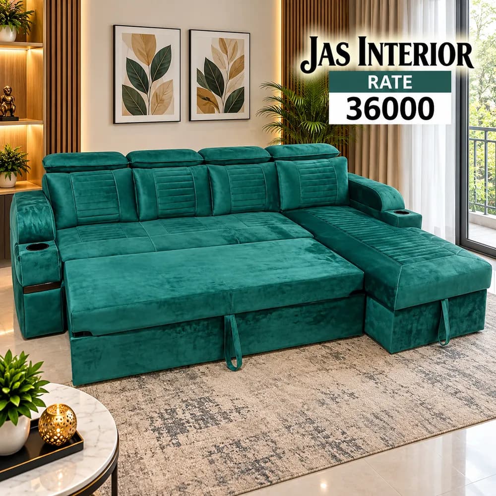Teal Sectional Sofa Bed Showroom Ad
