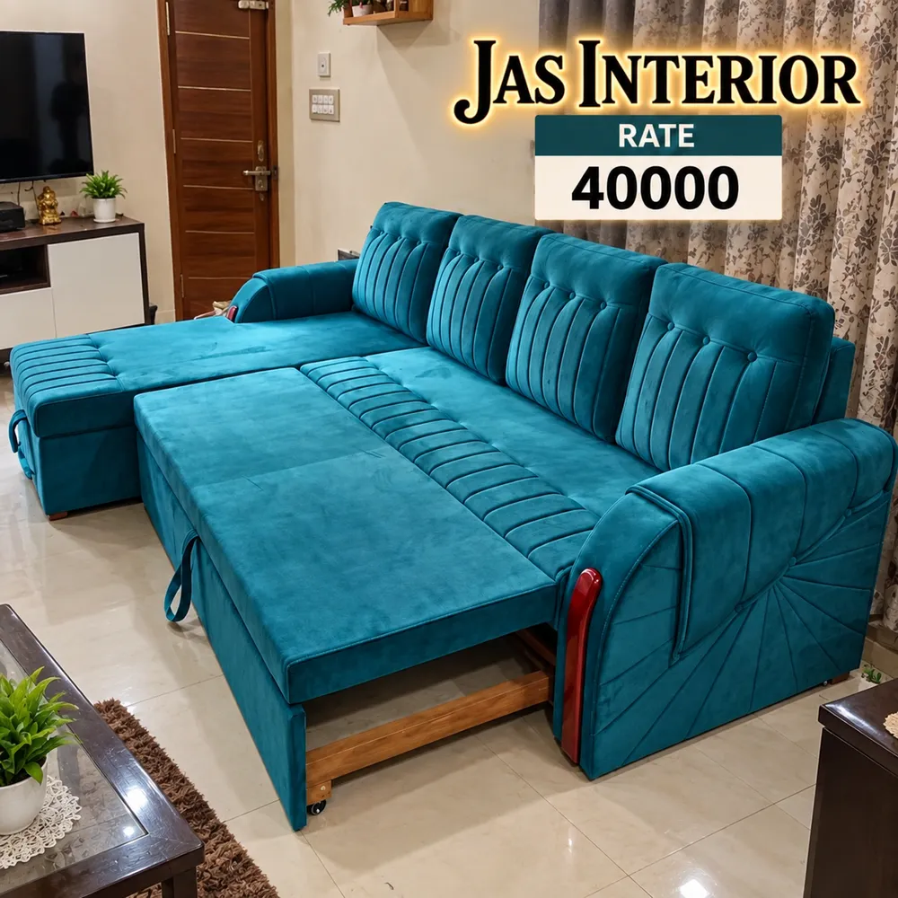 Teal Sofa Bed in a Cozy Living Room