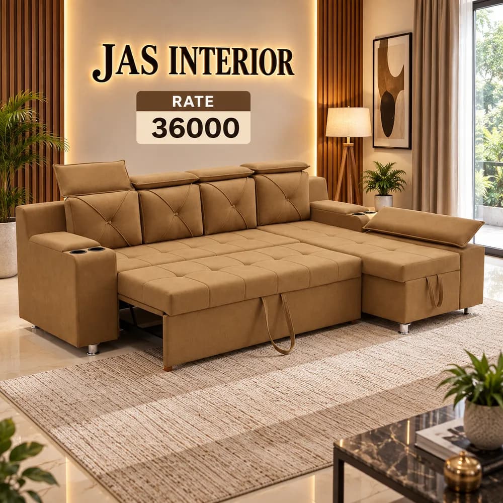 Warm Tan Sofa Bed Showroom Advertisement