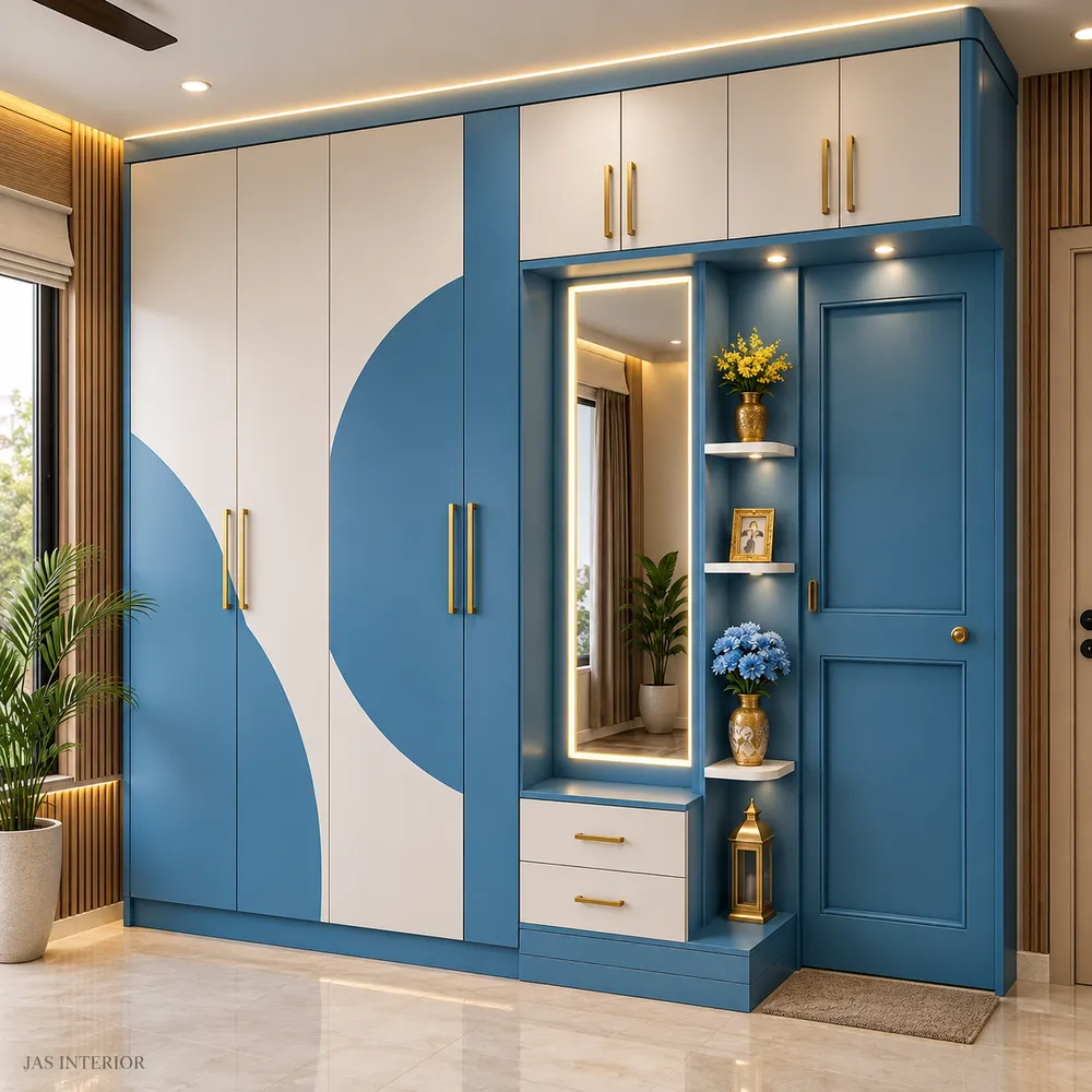 Blue and Cream Wardrobe with Vanity Nook