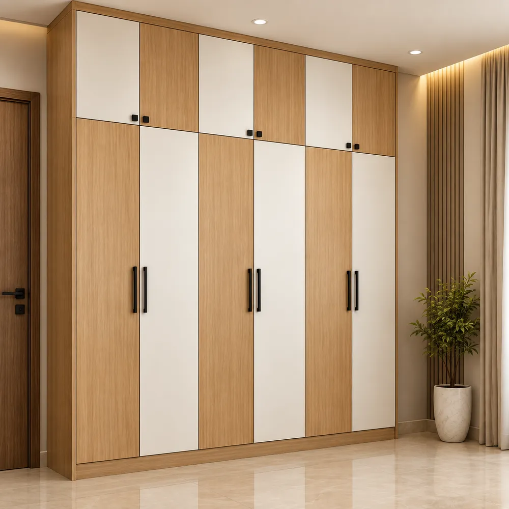 Elegant Alternating Wood and Cream Wardrobe