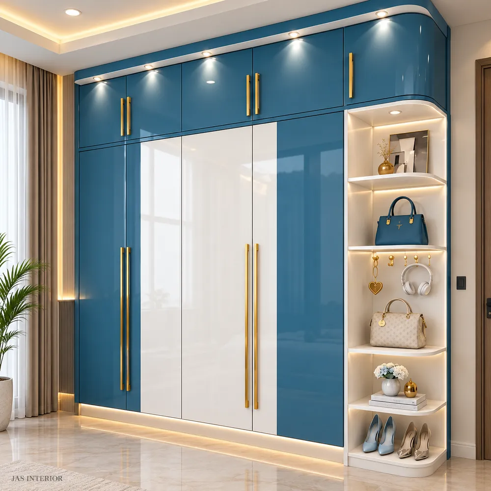 Luxe Teal Wardrobe with Illuminated Shelves