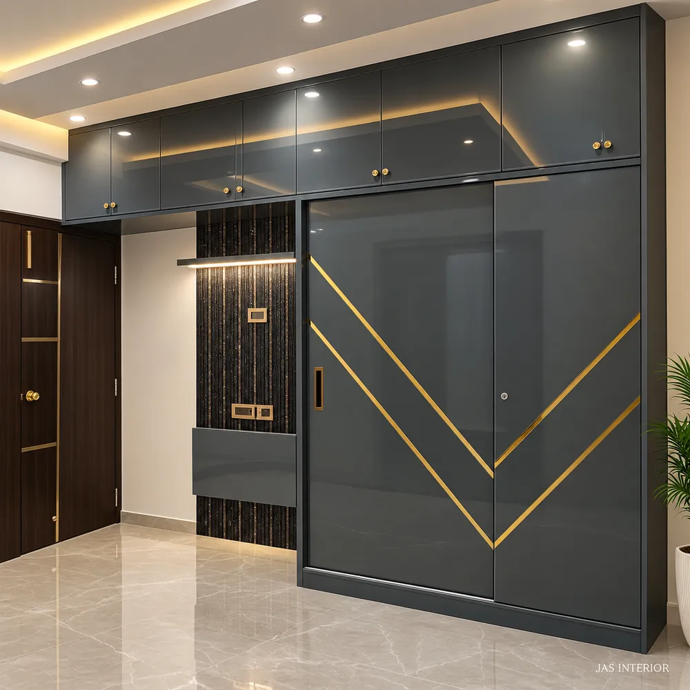 Luxurious Charcoal Wardrobe with Gold Accents