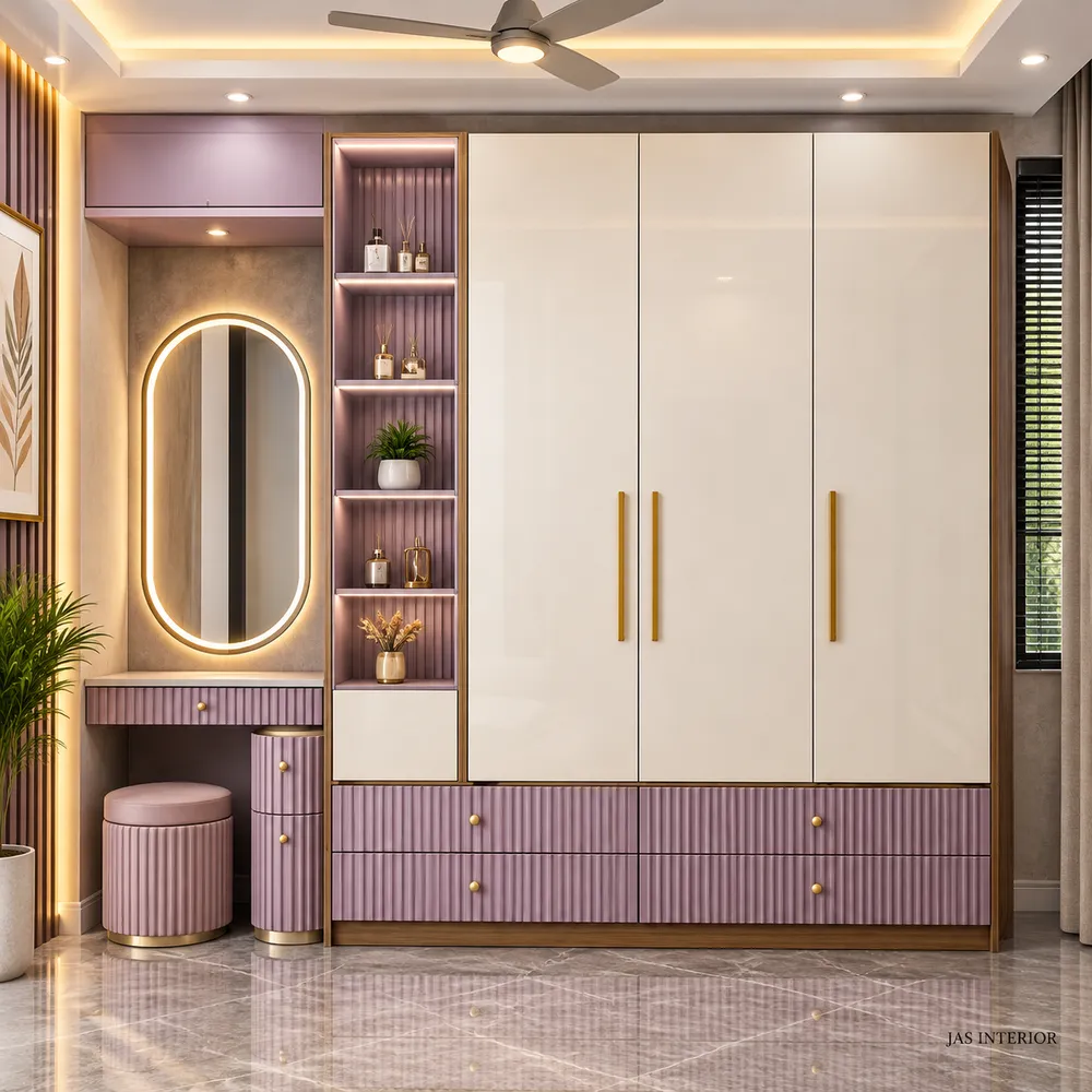 Luxurious Mauve Vanity and Wardrobe Suite