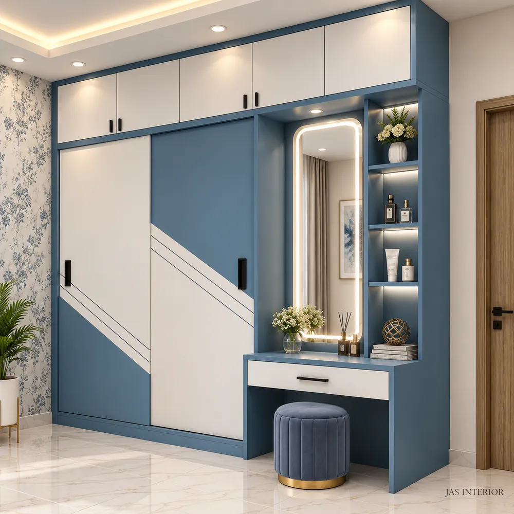 Modern Blue-and-White Vanity Wardrobe