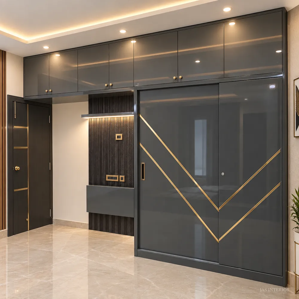 Modern Charcoal Wardrobe with Gold Accents