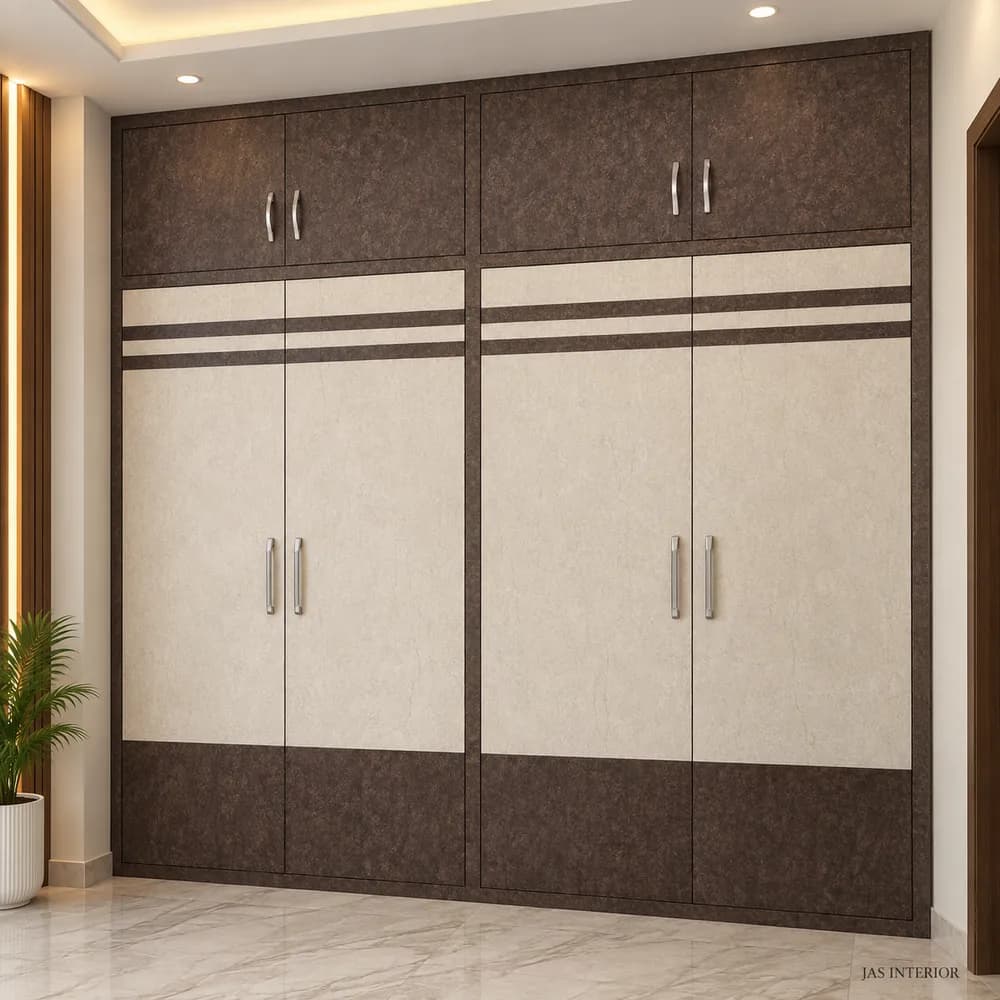 Modern Cream and Walnut Built-In Wardrobe