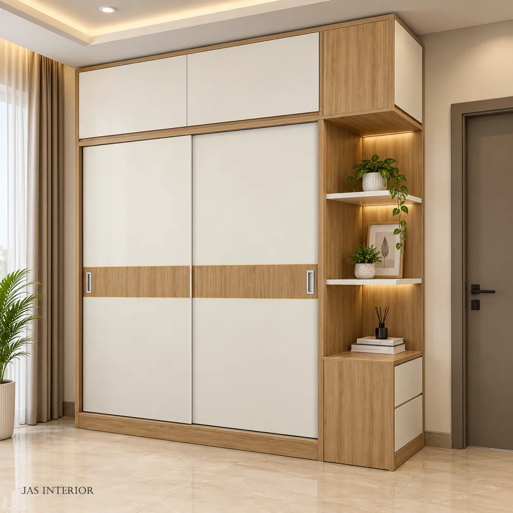 Modern Oak and White Wardrobe Interior
