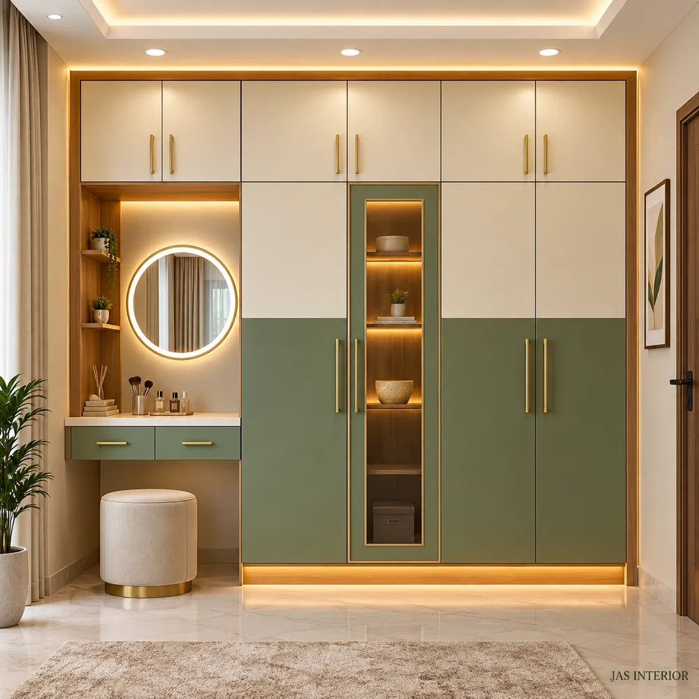 Modern Sage and Gold Wardrobe Interior
