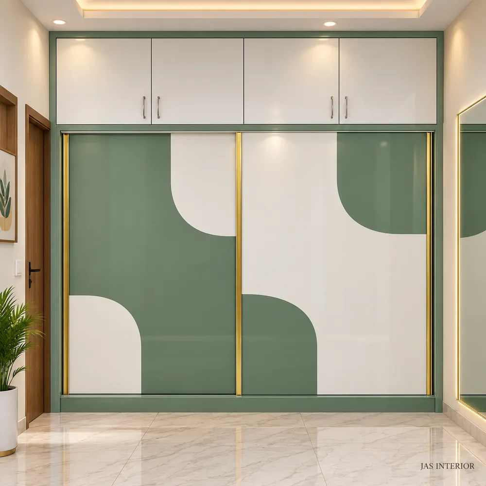 Modern Sage and Gold Wardrobe Wall