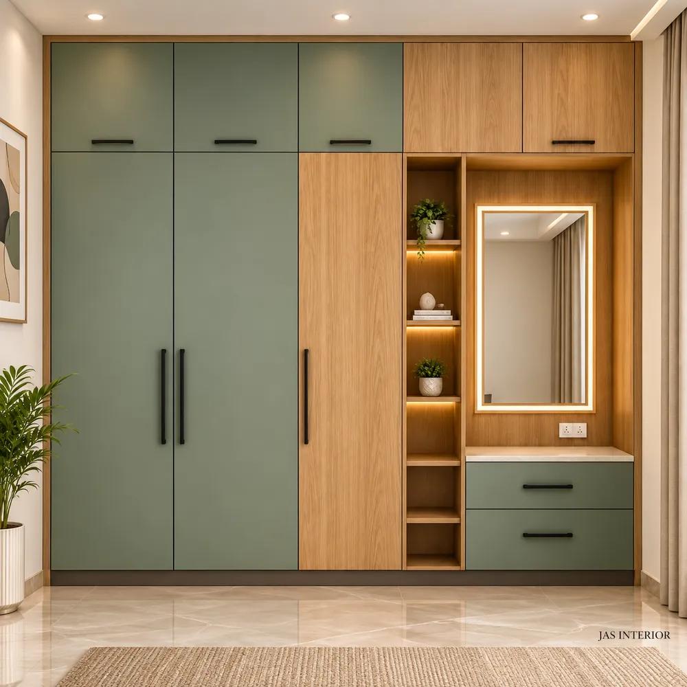 Modern Sage Green Wardrobe with Illuminated Vanity
