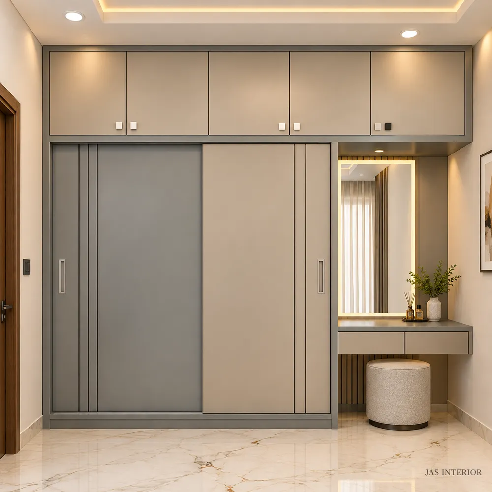 Modern Taupe Wardrobe and Vanity Wall