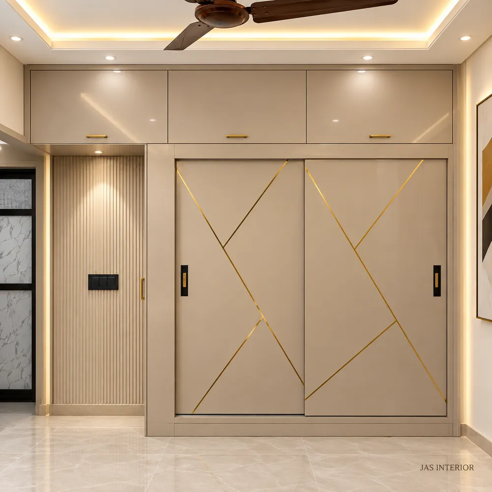 Modern Taupe Wardrobe with Brass Accents