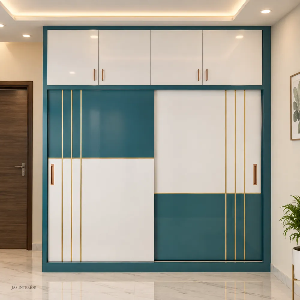 Modern Teal Sliding Wardrobe Interior