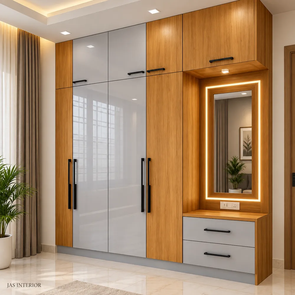 Modern Walnut and Gray Dressing Wardrobe
