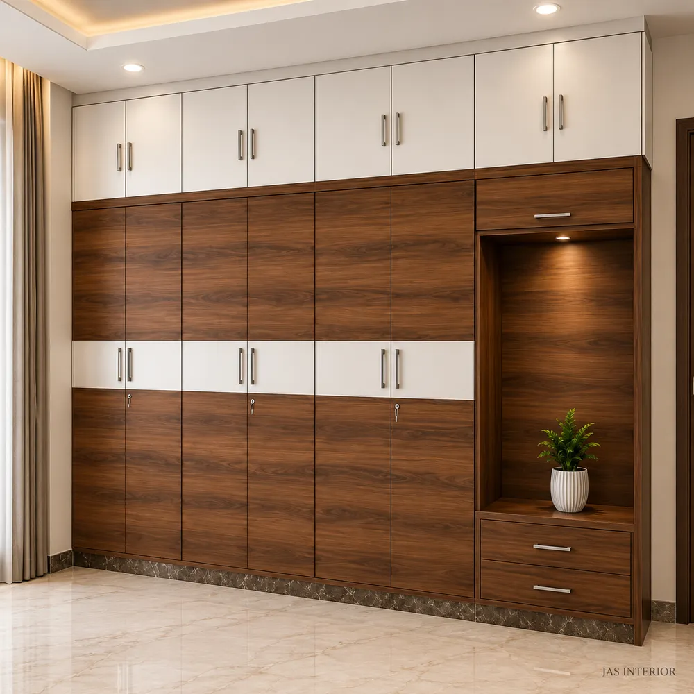 Modern Walnut and White Wardrobe Wall