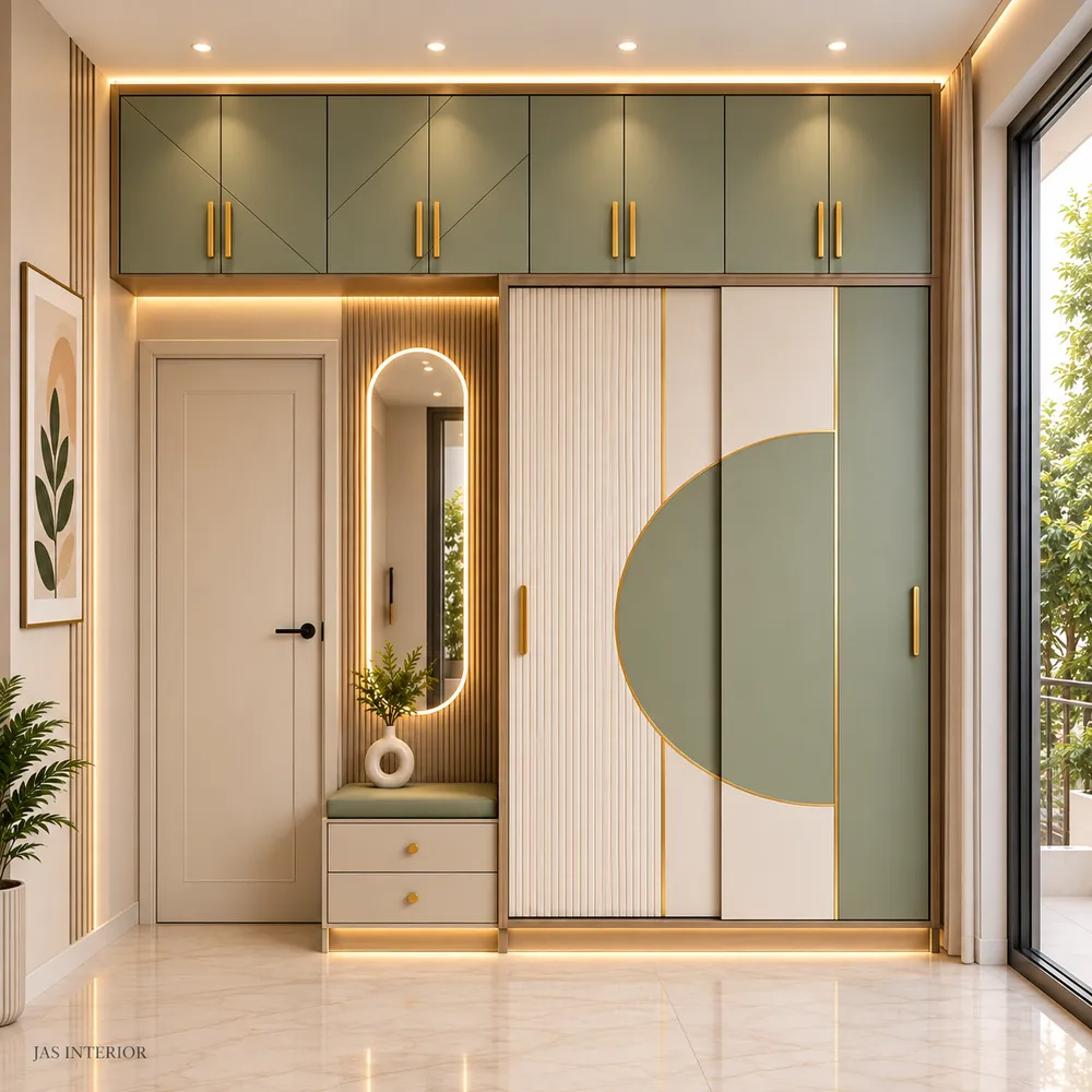 Sage Green Wardrobe Nook with Gold Accents