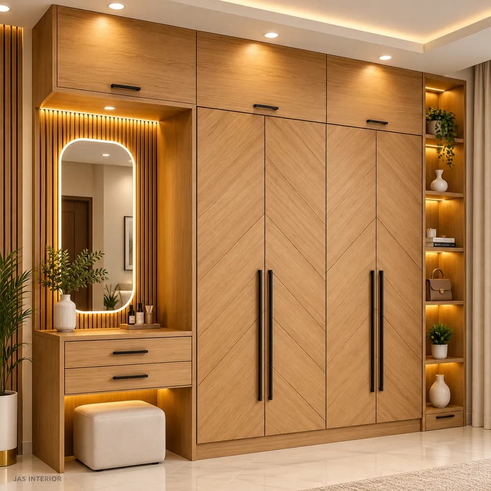 Warm Oak Wardrobe and Vanity Interior